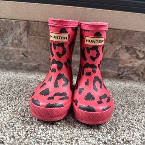 Hunter Toddler Girls USA Size 5B Pinkish Red Leopard Print Rain Boots EUC
